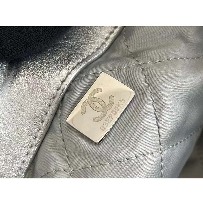 Chanel Women CC Large Back Pack Chanel 22 Handbag Metallic Calfskin Silver-Tone Metal