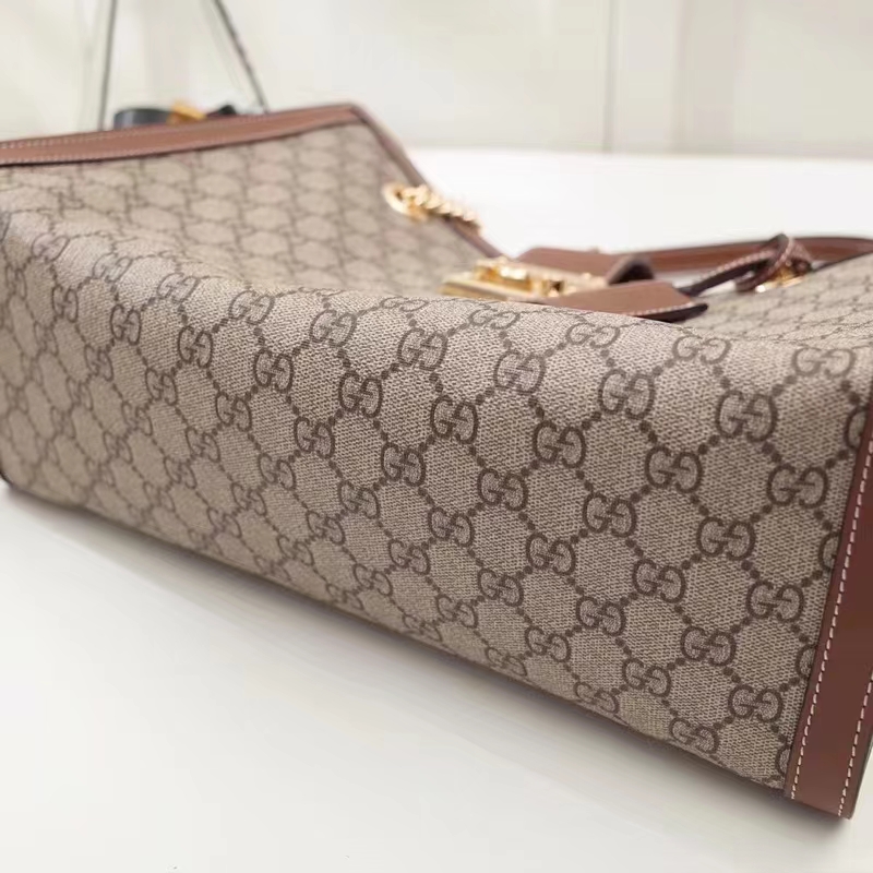 Gucci Women Padlock GG Medium Shoulder Bag Beige Ebony Supreme Canvas