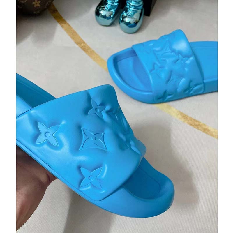 Louis Vuitton LV Unisex Waterfront Mule Blue Monogram Embossed Rubber Waterproof