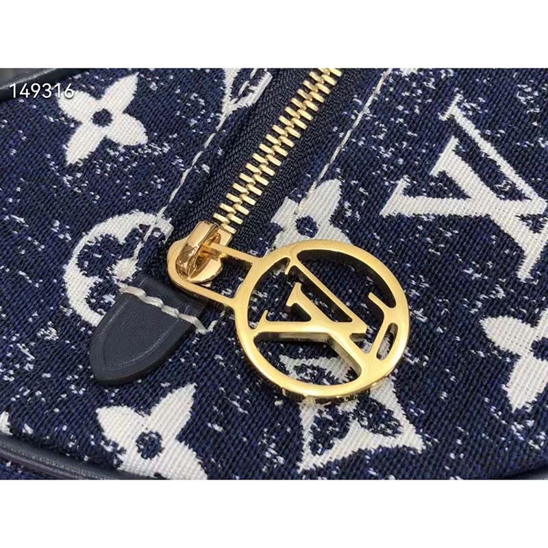 Louis Vuitton LV Women Half-Moon Loop Baguette Handbag Navy Blue Denim Jacquard