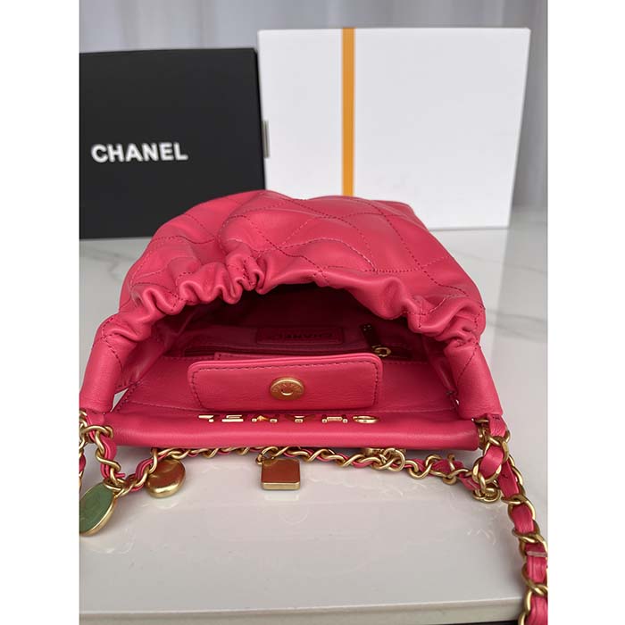 Chanel Women CC Small Bucket Bag Lambskin Resin Gold-Tone Metal Pink
