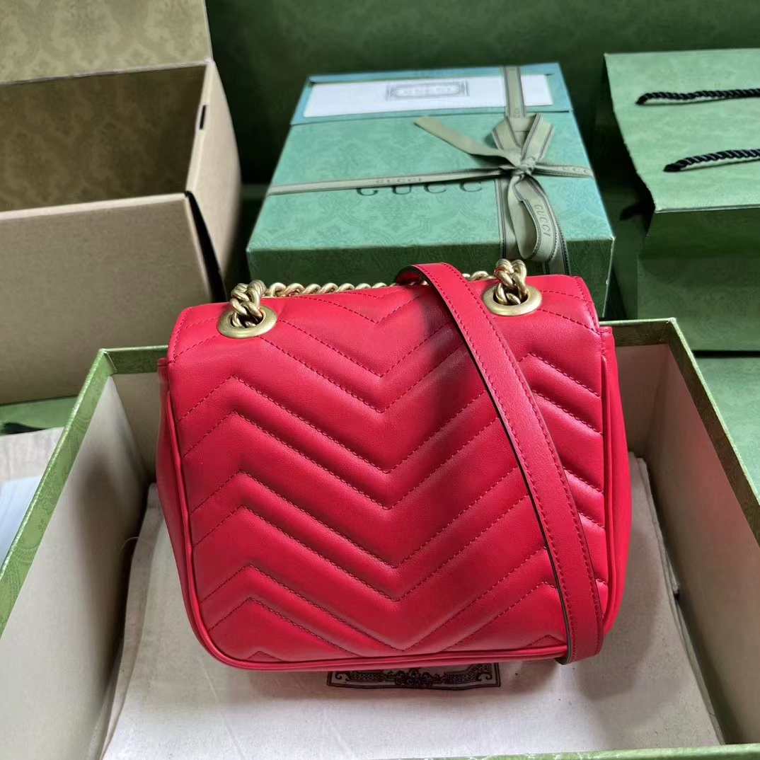 Gucci Women GG Marmont Matelassé Mini Shoulder Bag Red Matelassé Chevron Leather