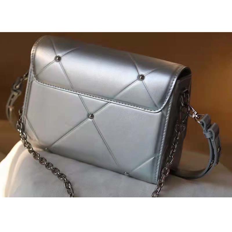 Louis Vuitton LV Women Twist PM Handbag Silver Argent Sheepskin Calfskin Leather