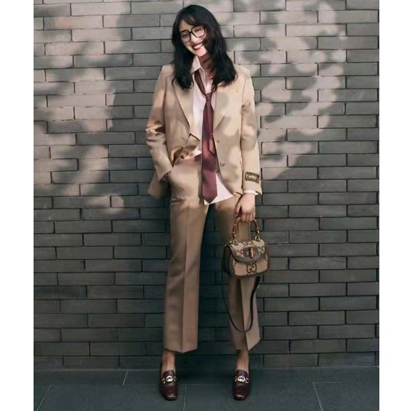 Gucci Women Bamboo 1947 Jumbo GG Mini Bag Brown Camel Ebony Canvas