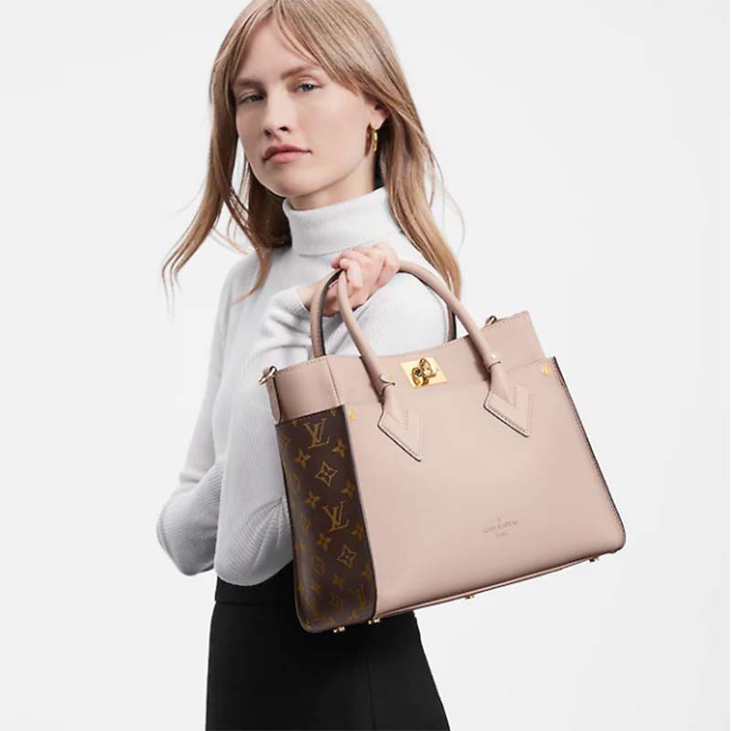 Louis Vuitton LV Women On My Side MM Tote Greige Calfskin Monogram Canvas