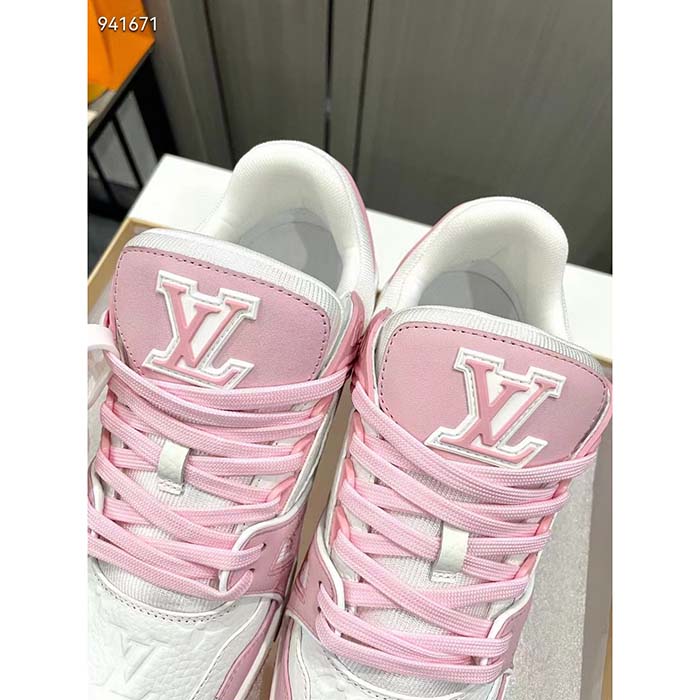 Louis Vuitton Unisex LV Trainer Sneaker Pink Mix Materials Rubber Initials Monogram Flowers