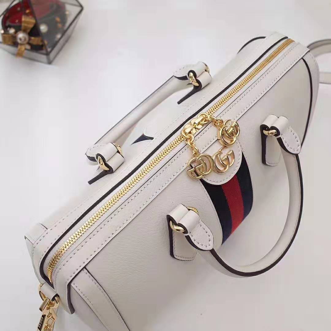 Gucci GG Women Ophidia Medium Top Handle Bag in White Leather