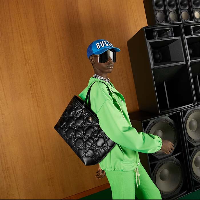 Gucci Women GG Matelassé Medium Tote Black GG Leather Double G