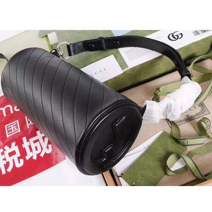 Gucci Women GG Blondie Small Shoulder Bag Round Interlocking G Black Leather