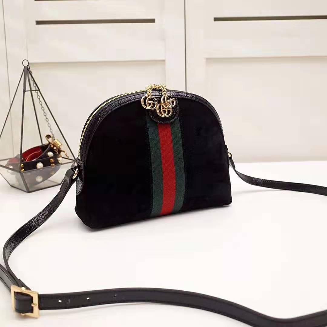 Gucci GG Women Ophidia Small Shoulder Bag in Black Suede Leather