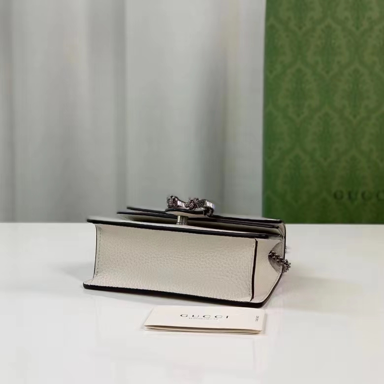 Gucci GG Women Dionysus Mini Top Handle Bag White Leather Crystal Hardware Tiger Head Closure