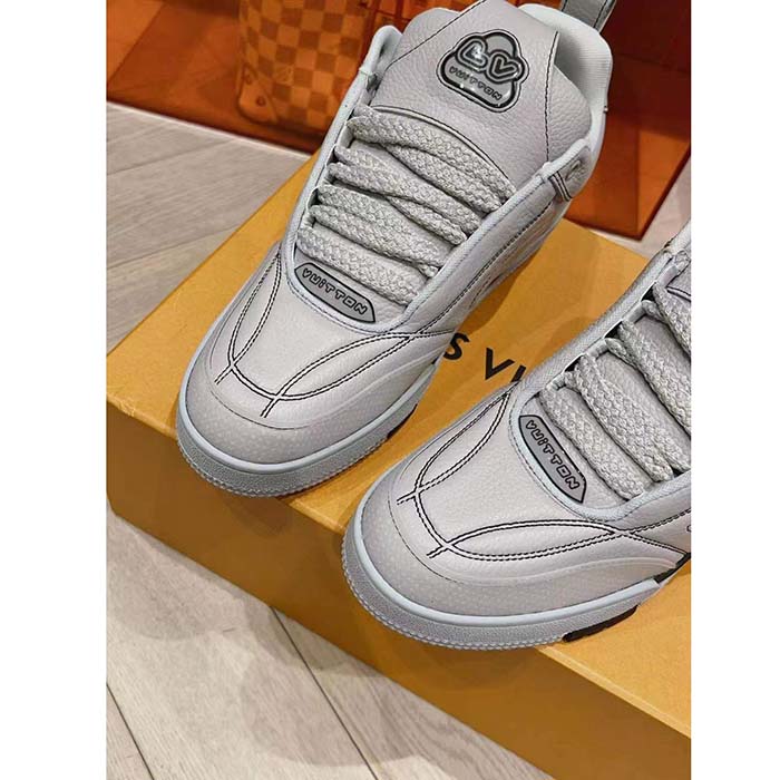 Louis Vuitton Unisex LV Skate Sneaker Grey Grained Calf Leather Rubber Outsole