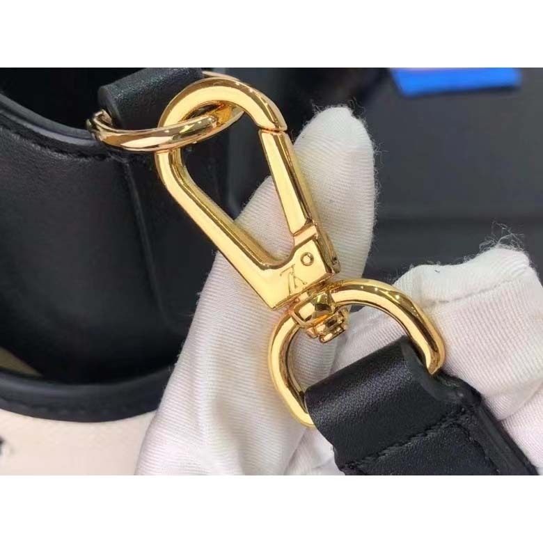 Louis Vuitton Women On My Side MM Tote Bag Black Canvas Smooth Cowhide