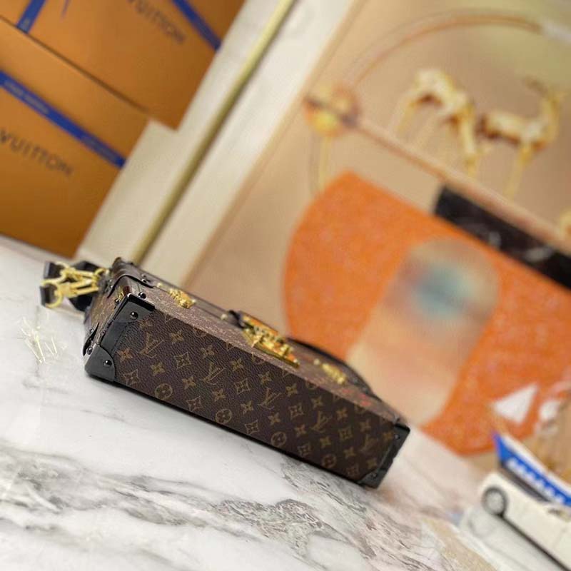 Louis Vuitton LV Unisex Petite Malle Handbag Monogram Coated Canvas Cowhide Leather