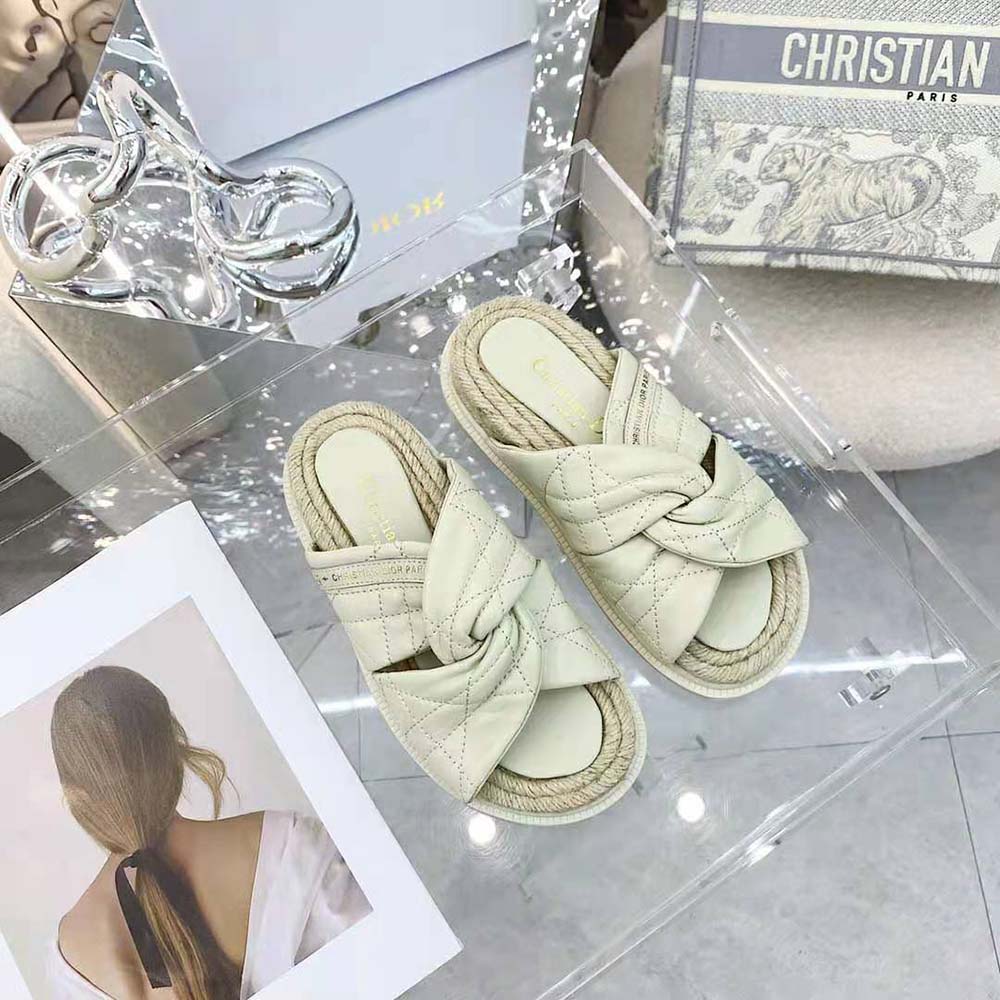 Dior Women Dtwist Slide White Cannage Lambskin