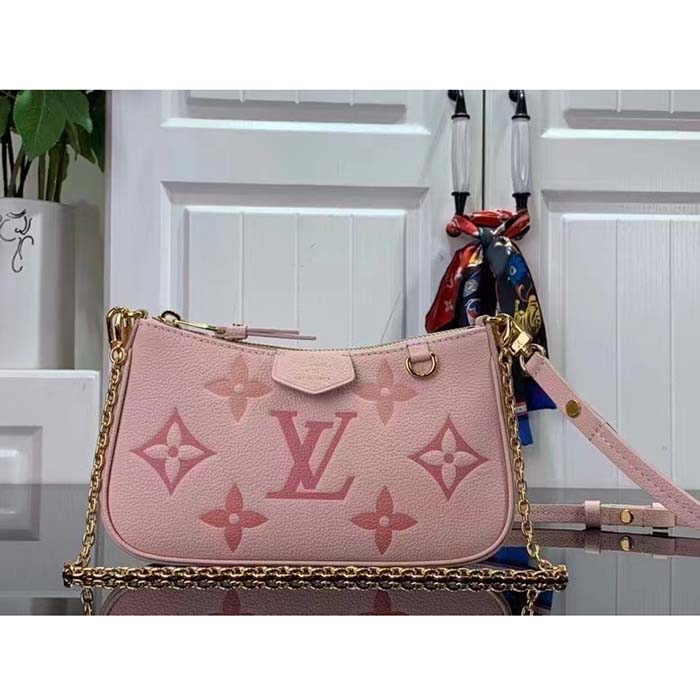 Louis Vuitton LV Women Easy Pouch Pink Monogram Empreinte Embossed Supple Grained Cowhide