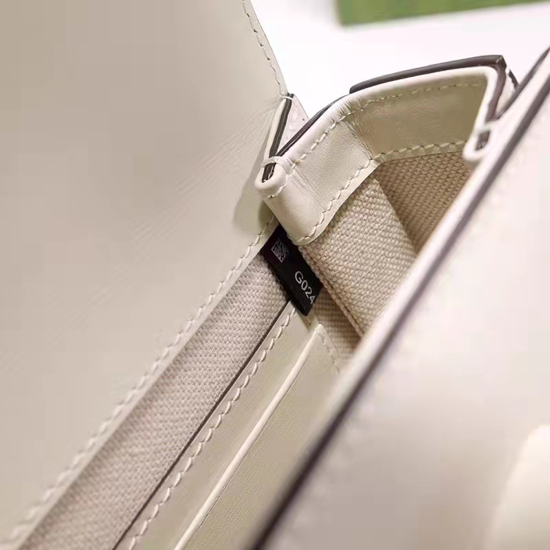 Gucci Women Bamboo 1947 Mini Top Handle Bag White Leather Bamboo Hardware