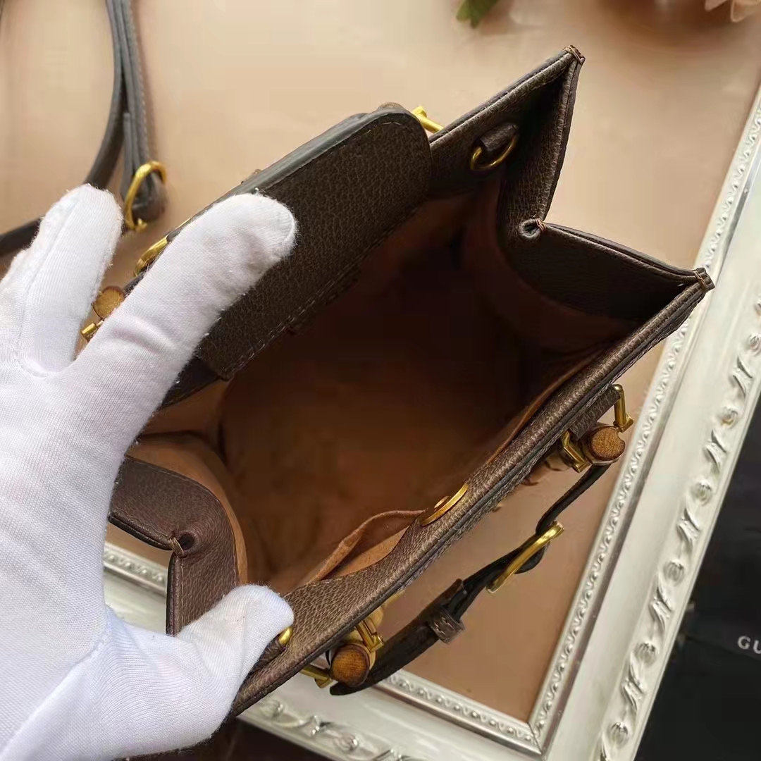 Gucci Women Gucci Diana Jumbo GG Mini Tote Bag Camel Brown Canvas