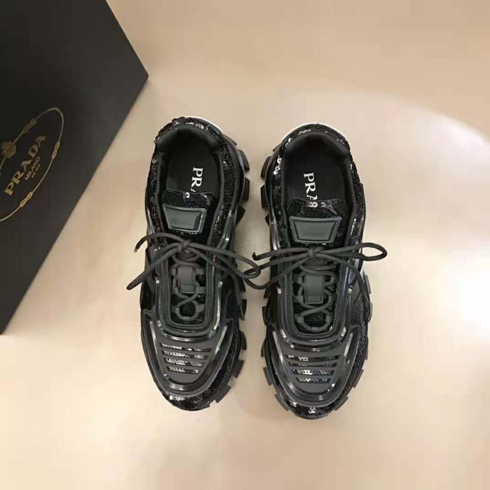Prada Women Cloudbust Thunder Sequined Sneakers-Black