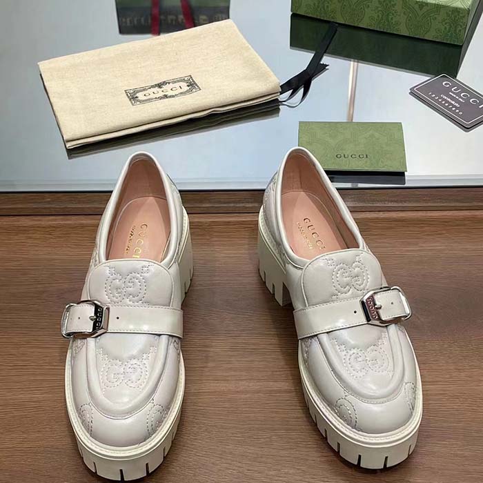 Gucci Women GG Matelassé Loafer Off White Leather Low 2.5 Cm Heel