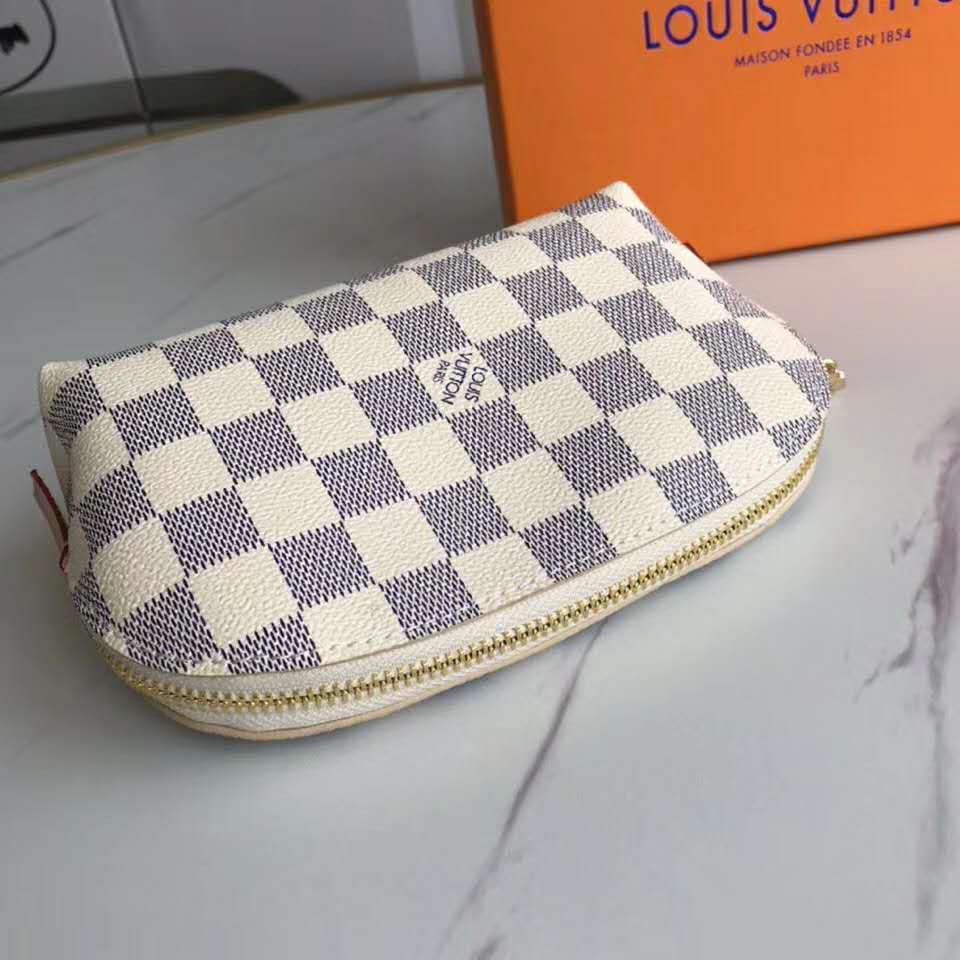 Louis Vuitton LV Women Cosmetic Pouch Damier Azur Canvas-Grey