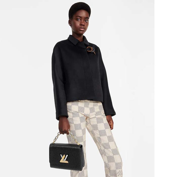 Louis Vuitton LV Women Twist MM Handbag Black Epi Grained Smooth Cowhide Leather