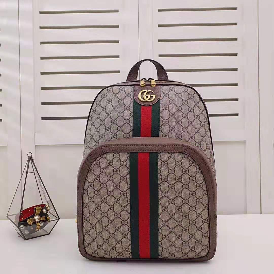 Gucci GG Unisex Ophidia GG Medium Backpack in Beige/Ebony GG Supreme Canvas