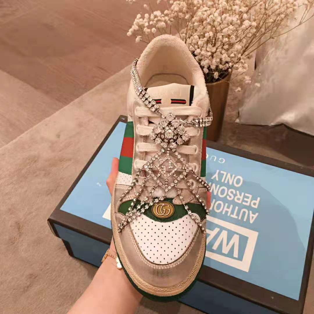 Gucci Women’s Screener Sneaker with Crystals 3.6cm Height-Green