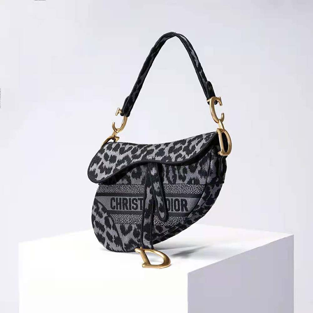 Dior Women Saddle Bag Gray Mizza Embroidery