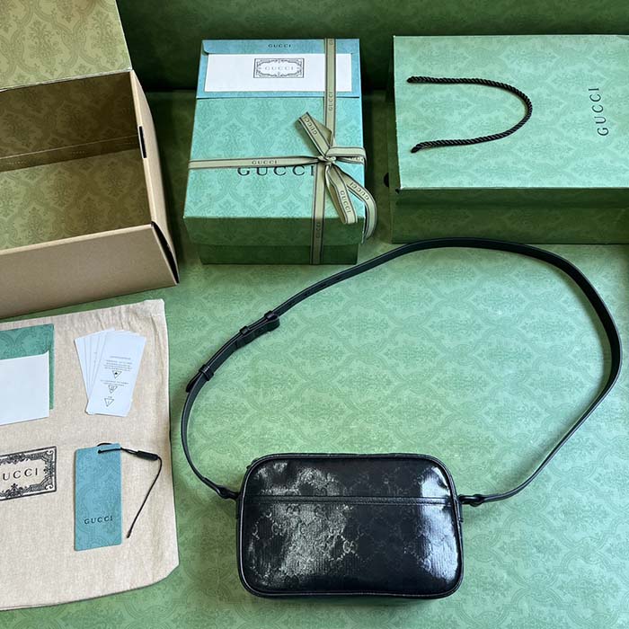 Gucci GG Unisex GG Crystal Mini Shoulder Bag Black Crystal Canvas Leather Nylon Lining