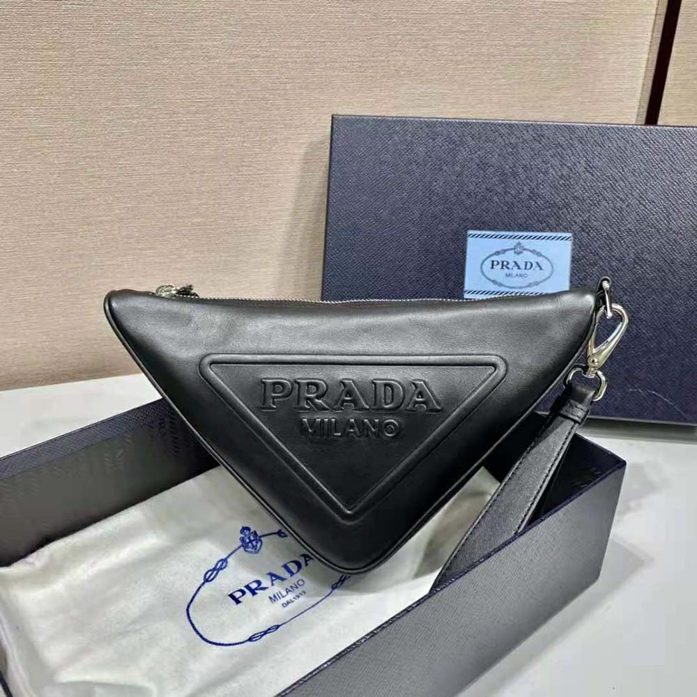 Prada Women Leather Triangle Leather Pouch-Black