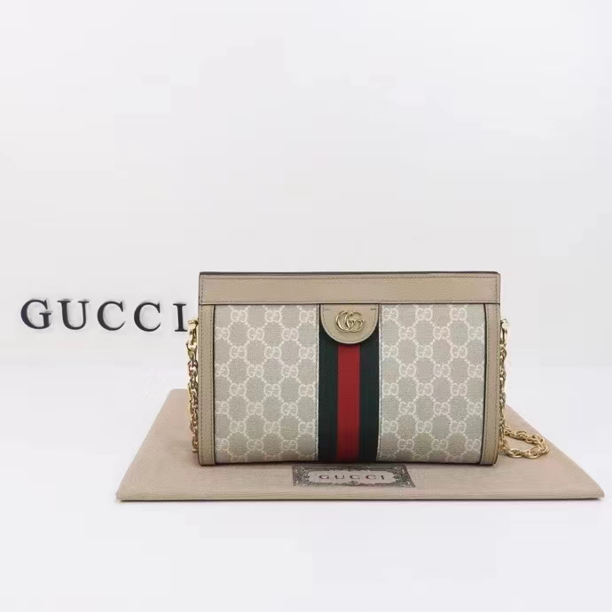 Gucci Women Ophidia GG Small Shoulder Bag Beige White GG Supreme Canvas Double G
