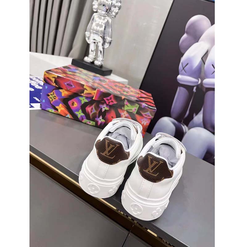Louis Vuitton LV Unisex Time Out Sneaker White Calf Leather Monogram Canvas