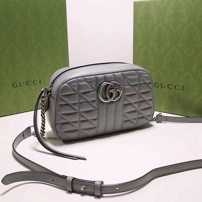 Gucci Women GG Marmont Small Shoulder Bag Grey Matelassé