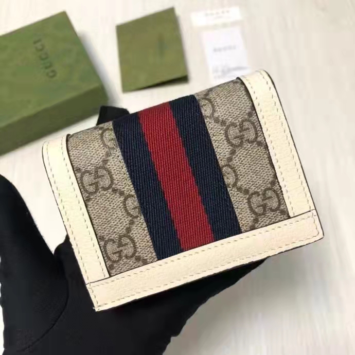 Gucci Unisex Ophidia Card Case Wallet Beige Ebony GG Supreme Canvas