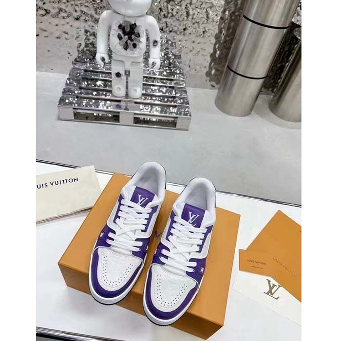 Louis Vuitton Unisex LV Trainer Sneaker Purple Mini Monogram Embossed Calf Leather