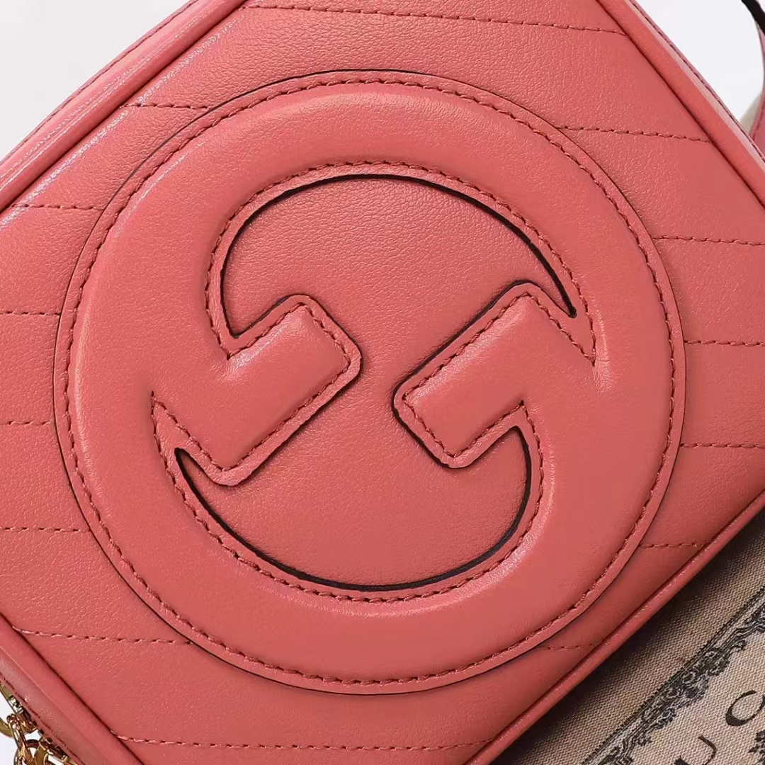 Gucci Women GG Blondie Top Handle Bag Pink Leather Round Interlocking G