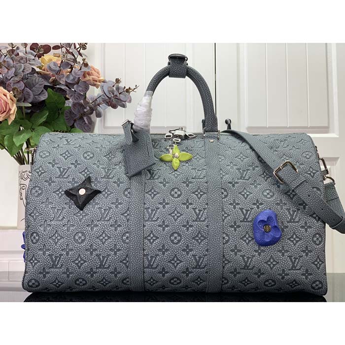 Louis Vuitton LV Unisex Keepall 50 Granite Taurillon Monogram Embossed Cowhide Leather