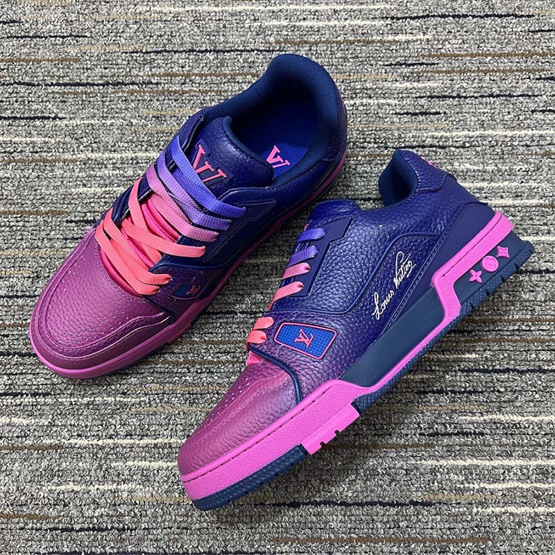 Louis Vuitton Unisex LV Trainer Sneaker Pink Grained Calf Leather Rubber Monogram Flowers