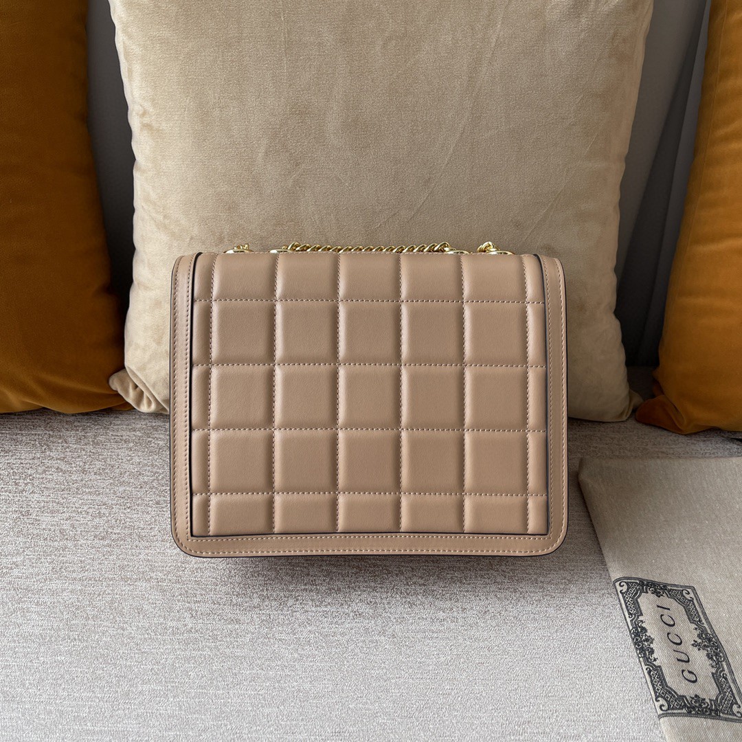 Gucci Women GG Deco Small Shoulder Bag Rose Beige Quilted Leather