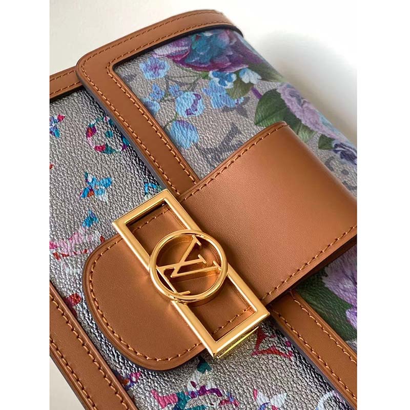 Louis Vuitton LV Women Dauphine MM Handbag Blue Coated Canvas Cowhide Leather