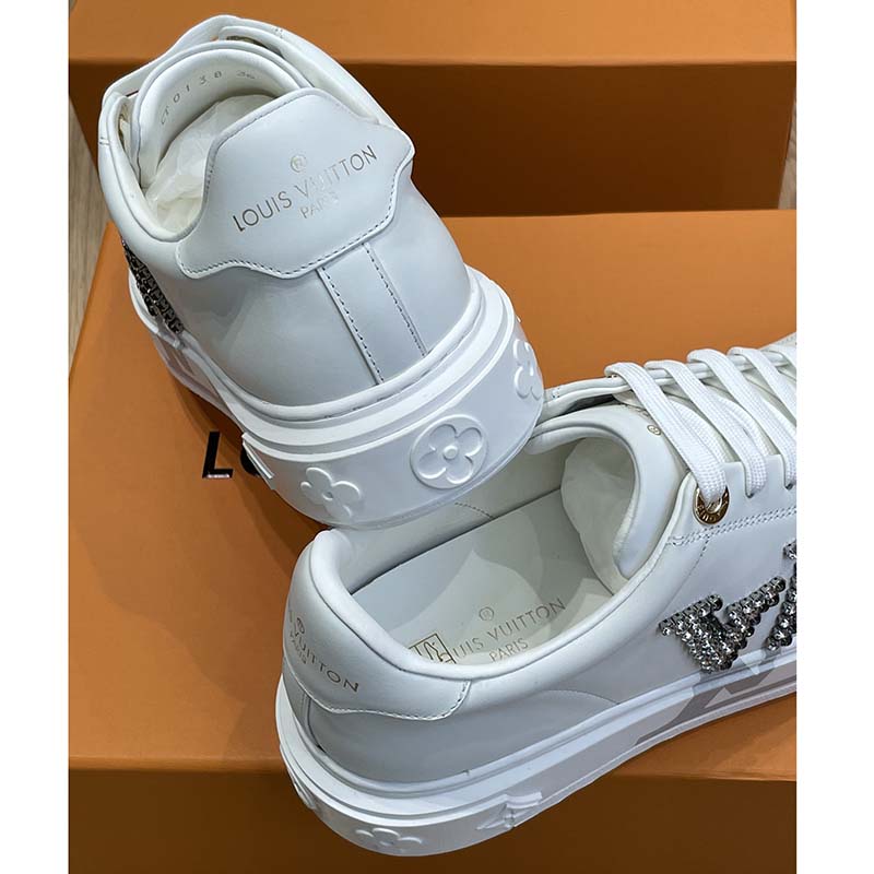 Louis Vuitton Unisex LV Time Out Sneaker Silver Calf Leather Strass Rubber Outsole