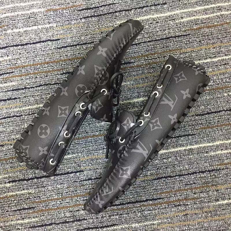 Louis Vuitton Unisex LV Arizona Moccasin Gray Black Monogram Eclipse Canvas