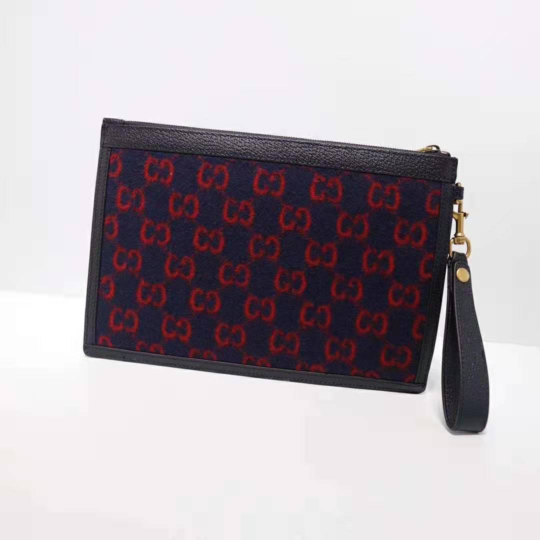 Gucci GG Unisex GG Wool Pouch in Blue and Red GG Wool