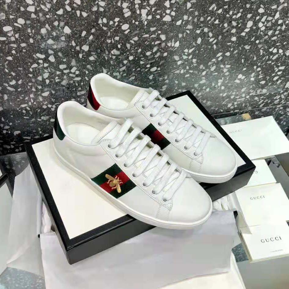 Gucci Men Ace Embroidered Sneaker Bee in White