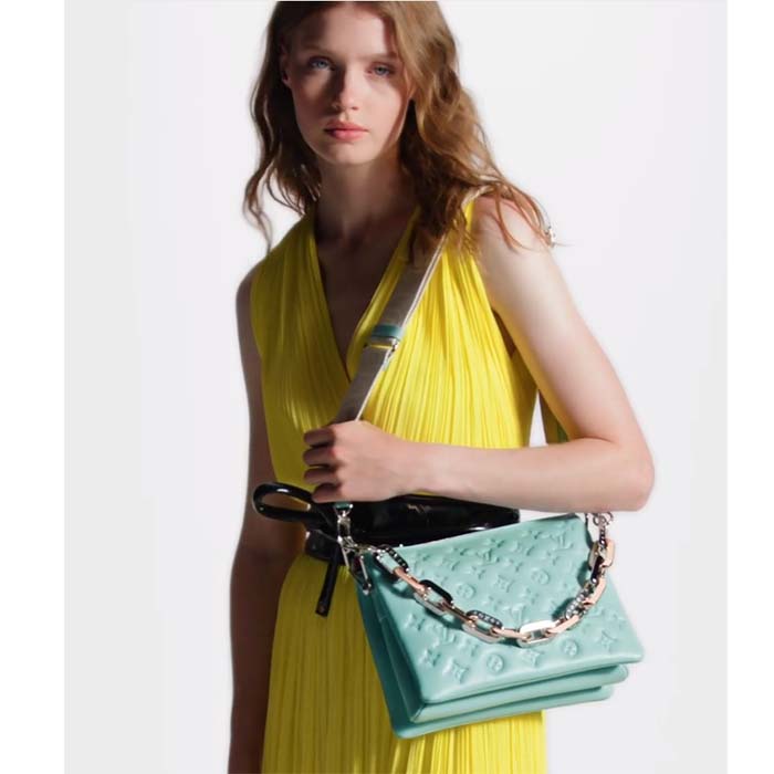 Louis Vuitton LV Women Coussin PM Handbag Azure Blue Lambskin Calfskin Cowhide Leather