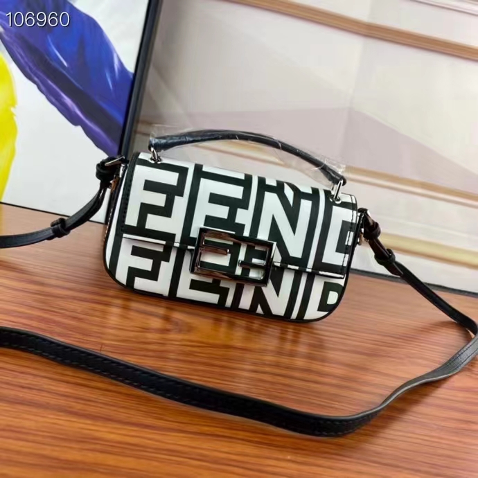 Fendi Women FF Baguette Phone Pouch Two-Tone Leather Fendi Roma Capsule Bag