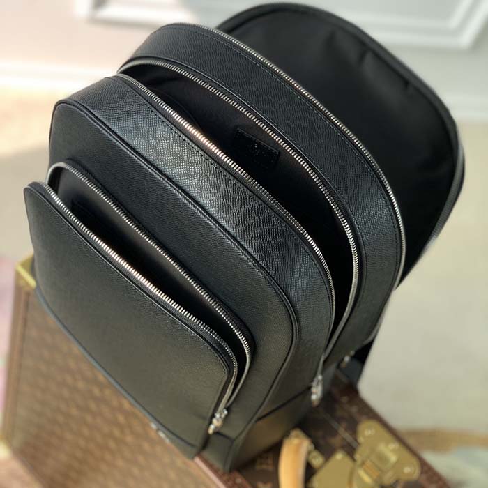 Louis Vuitton LV Unisex Adrian Backpack Black Taiga Cowhide Leather Textile Lining