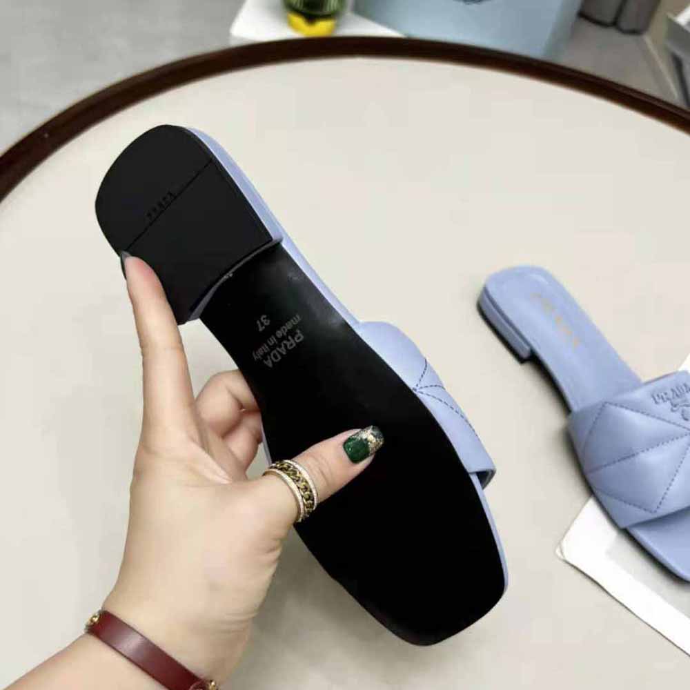 Prada Women Quilted Nappa Leather Sabots-Blue