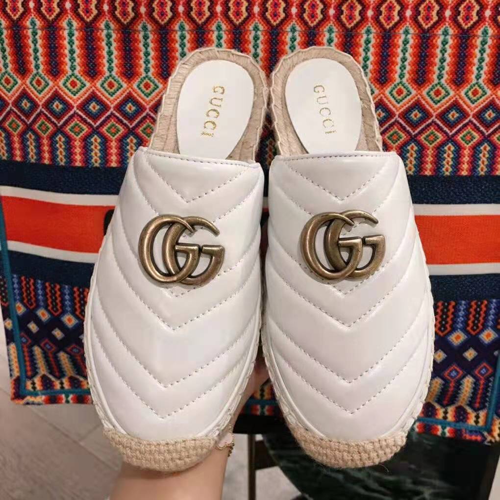 Gucci Women Leather Espadrille with Double G in 2 cm Height-White